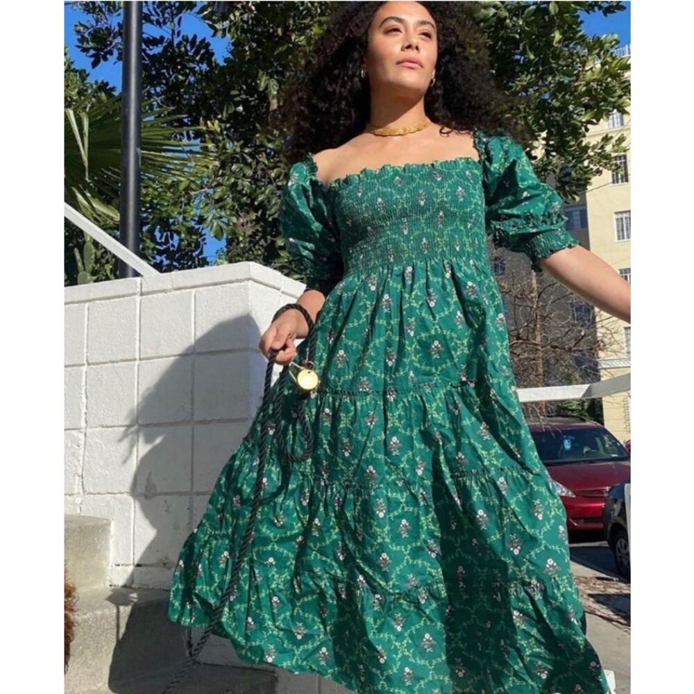HILL HOUSE Home Nesli Emerald Trellis Dress Midi S - Picture 12 of 12